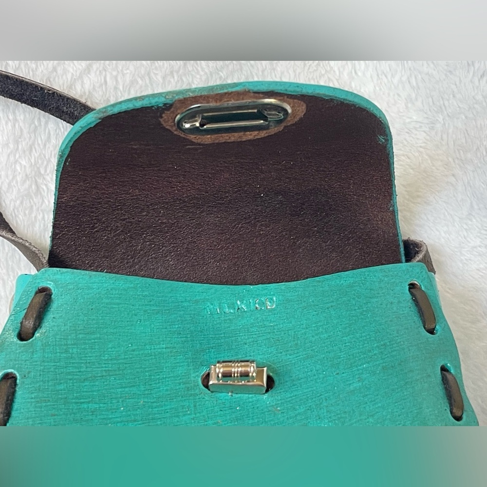 Vintage handmade Mexico leather mini purse crossbody colorful - Picture 8 of 10